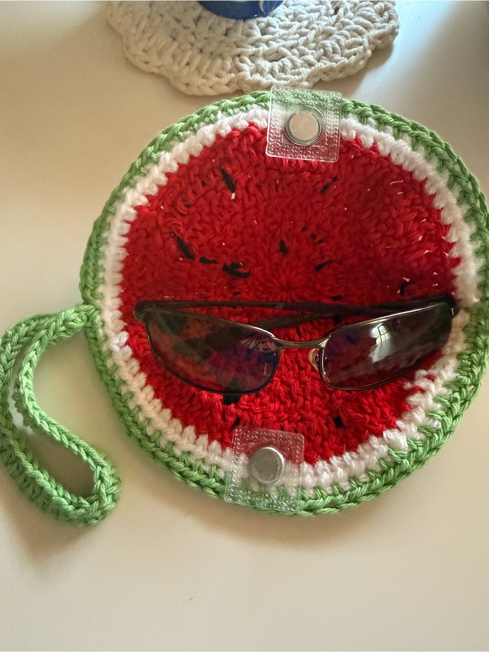 Handmade Crochet Watermelon Sunglasses Case & Wristlet Pouch - Picture 3 of 6